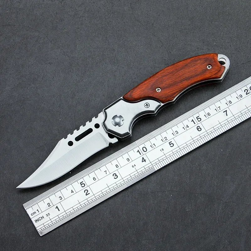 

New Tactical Folding Pocket Knife Wood Handle EDC Camping Survival Tool with LED Light - Multifunctional Self-defense knives