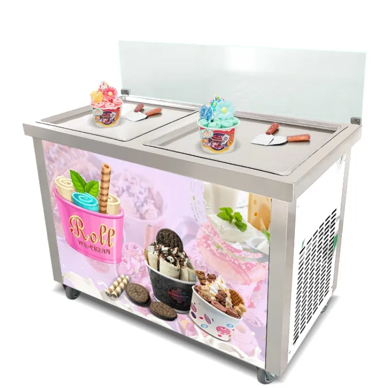 Commerical Double Square Pan Fried Ice Cream Machine 110V 220V Thai Stir Fry Ice Cream Rolls Machine For Cheap Prices