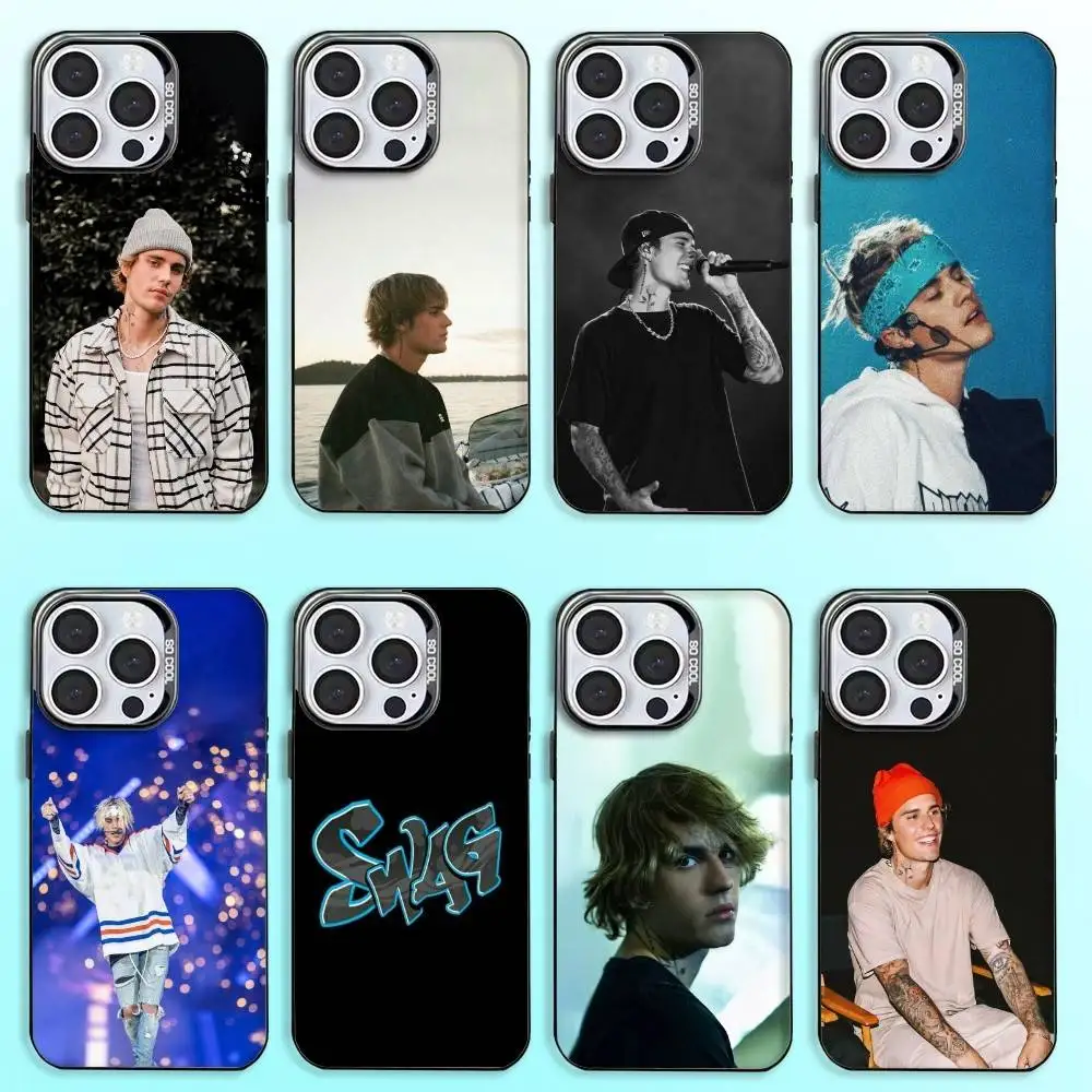 

Singer J-Justin B-Bieber SWAG Phone Case For iPhone17,16,15,14,13,12,11 Plus,Pro Max Colored Silver Plated Inside Cover