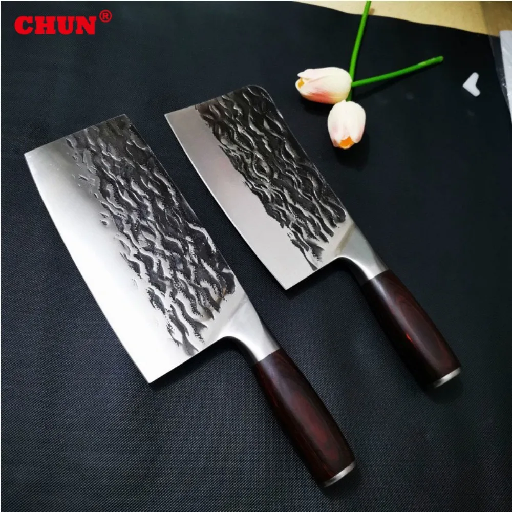 CHUN New High Carbon Steel Kitchen Knife Sets Chopping Slicing Cleaver Meat Bone Knife 58HRC 50Cr15mov Chef Knife Wood Handle