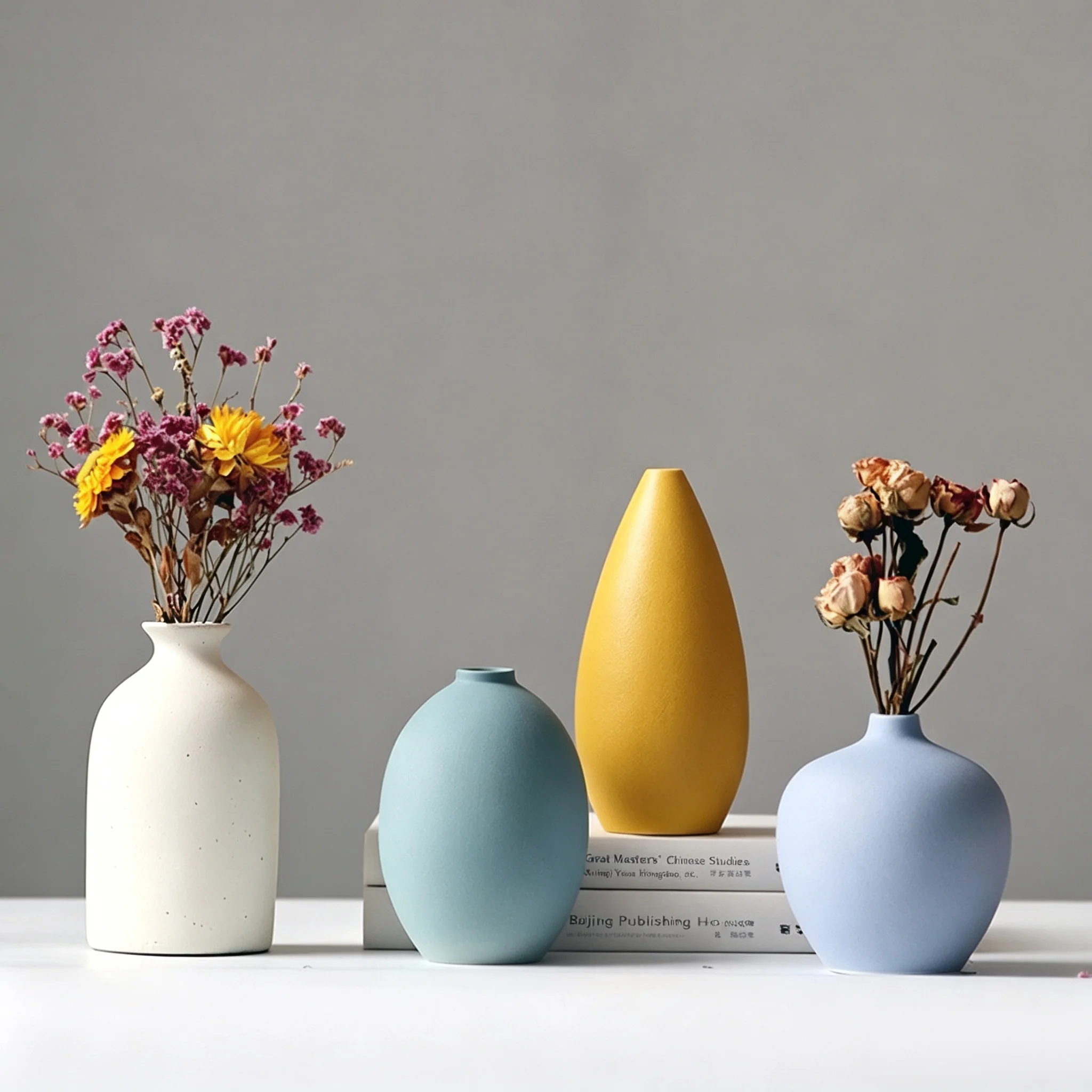 Nordic Matte Ceramic Mini Vase Set,Ins Solid Color Small Flower Vases for Dried Flowers Desktop Shelf Home Living Room Table