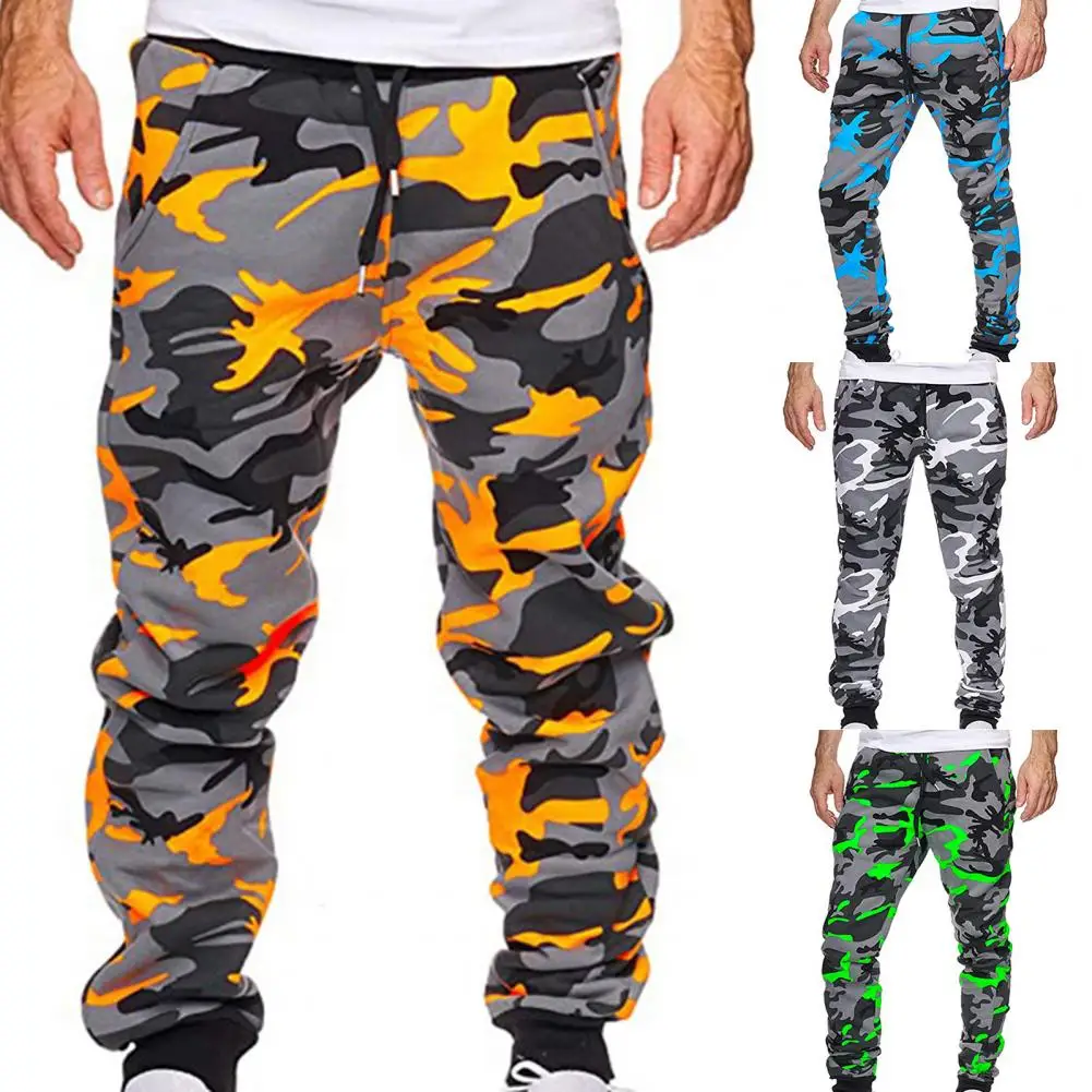 

Casual Men Pants Colorful Eye-catching Sports Camouflage Jogger Trousers Cargo Pants Elastic Waist