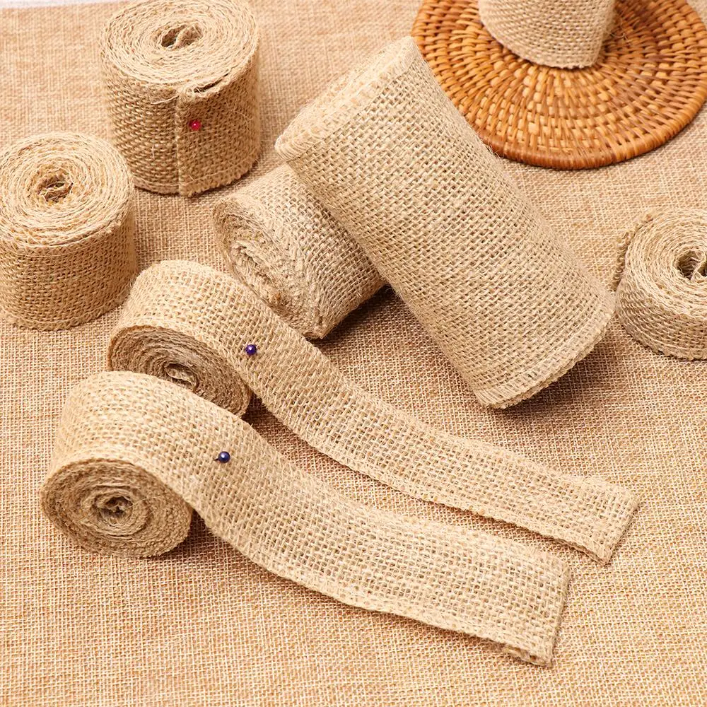 1 Roll 2M High Quality DIY Crafts  Home Decor Jute Burlap Ribbon Bag Wrapping Wedding Decoration Gift Packing