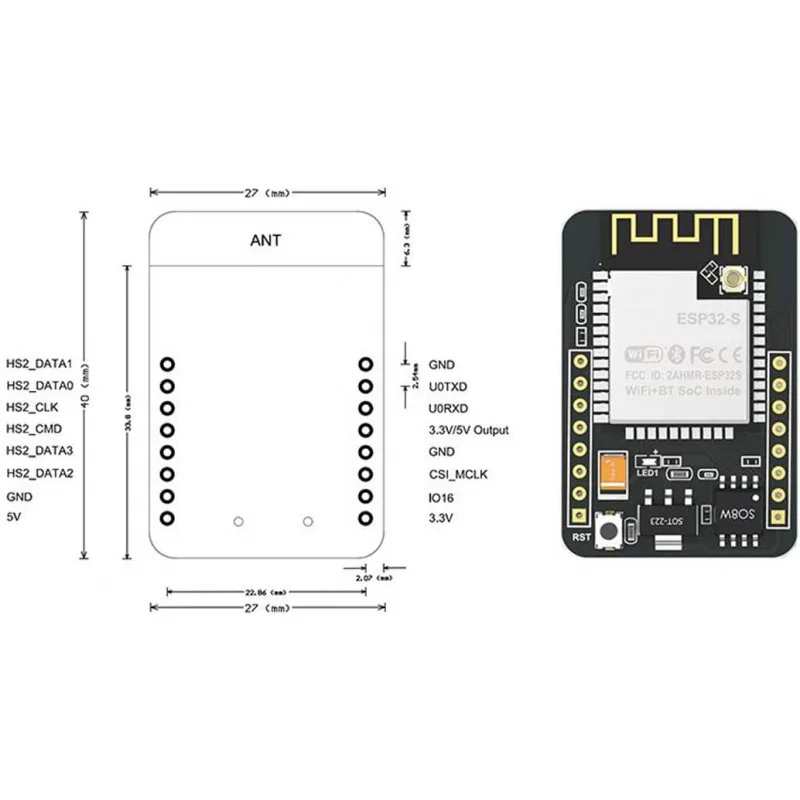 2pcs ESP32-CAM Camera Module with OV2640 2MP, WiFi Bluetooth Board 240MHz, Micro USB CH340, TF Card Slot