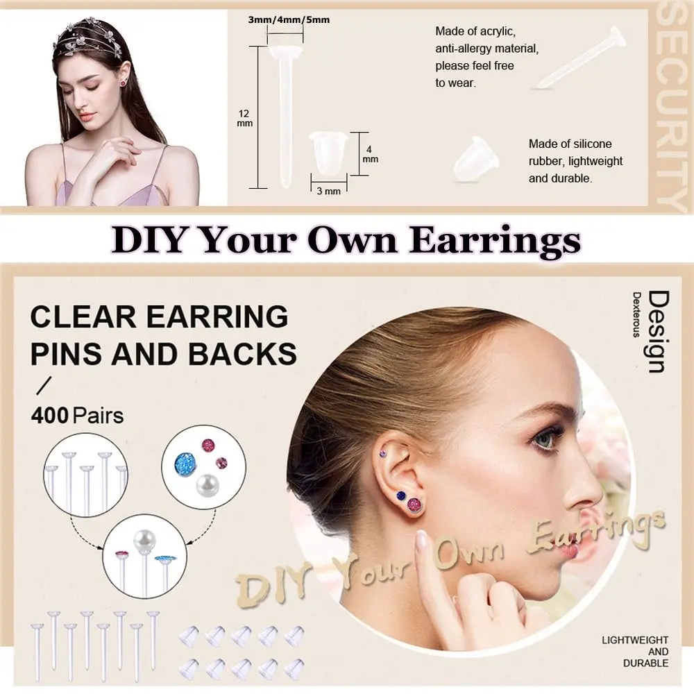 100Pairs Clear Earring Posts and Backs DIY Anti-allergy Plastic Earring Pins Ear Safety Backs Jewelry Accessories