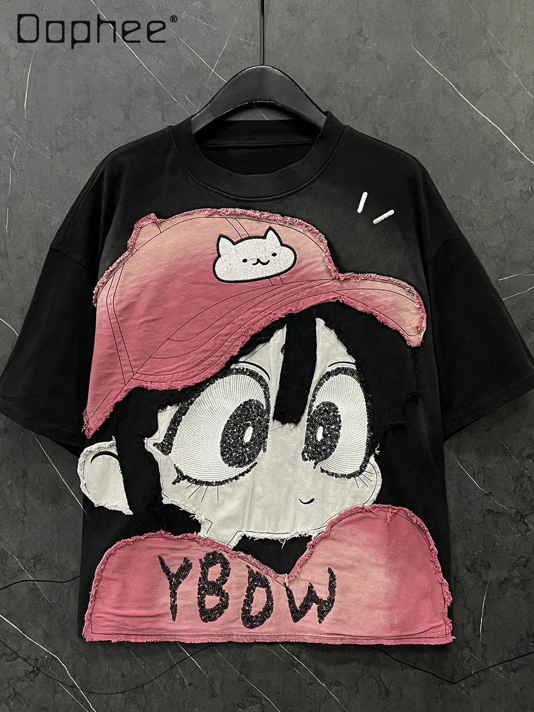 

2026 Spring Summer Heavy Industry New Cartoon Hat Little Girl Short Sleeve T-Shirt Women Loose Casual Versatile Short Top