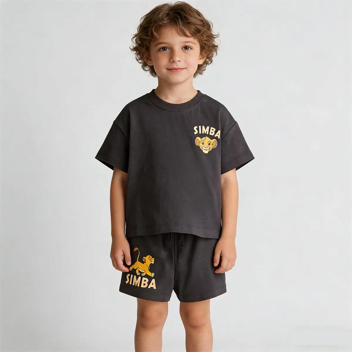 

Cartoon Lion Print TShirt+Shorts Children's Summer Clothes Printed Round Neck Tees All-match Shorts Disney Kids Thin Costume