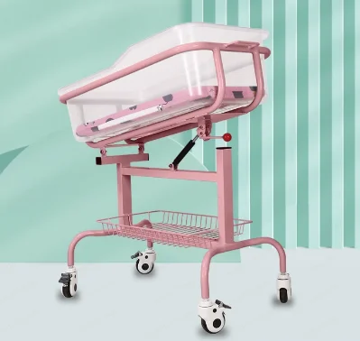 Mobile OB/GYN Infant Bassinet Hospital Movable Baby Trolley Cot For Postnatal Confinement Center Newborn Nursing Care Equipment