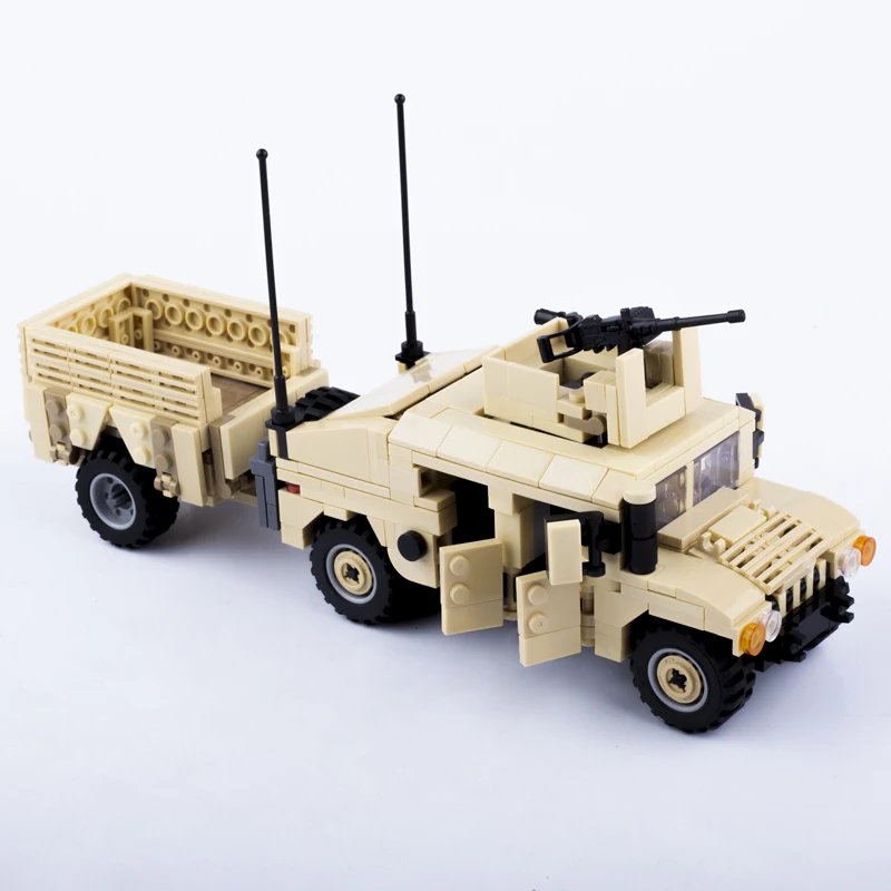 MOC US Modern Military Off-road Vehicle Building Blocks War Armored Trailer Car Hummered Carrier Weapons Bricks Toys Boys Gift