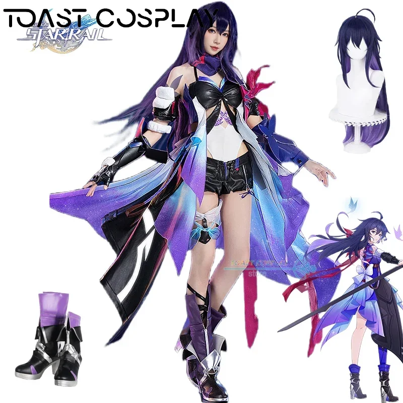 Honkai Start Rail Seele Cosplay Kostüm Komplettset mit Zubehör Seele Cosplay Perücke Outfit Uniform Kleid Schuhe Halloween Party