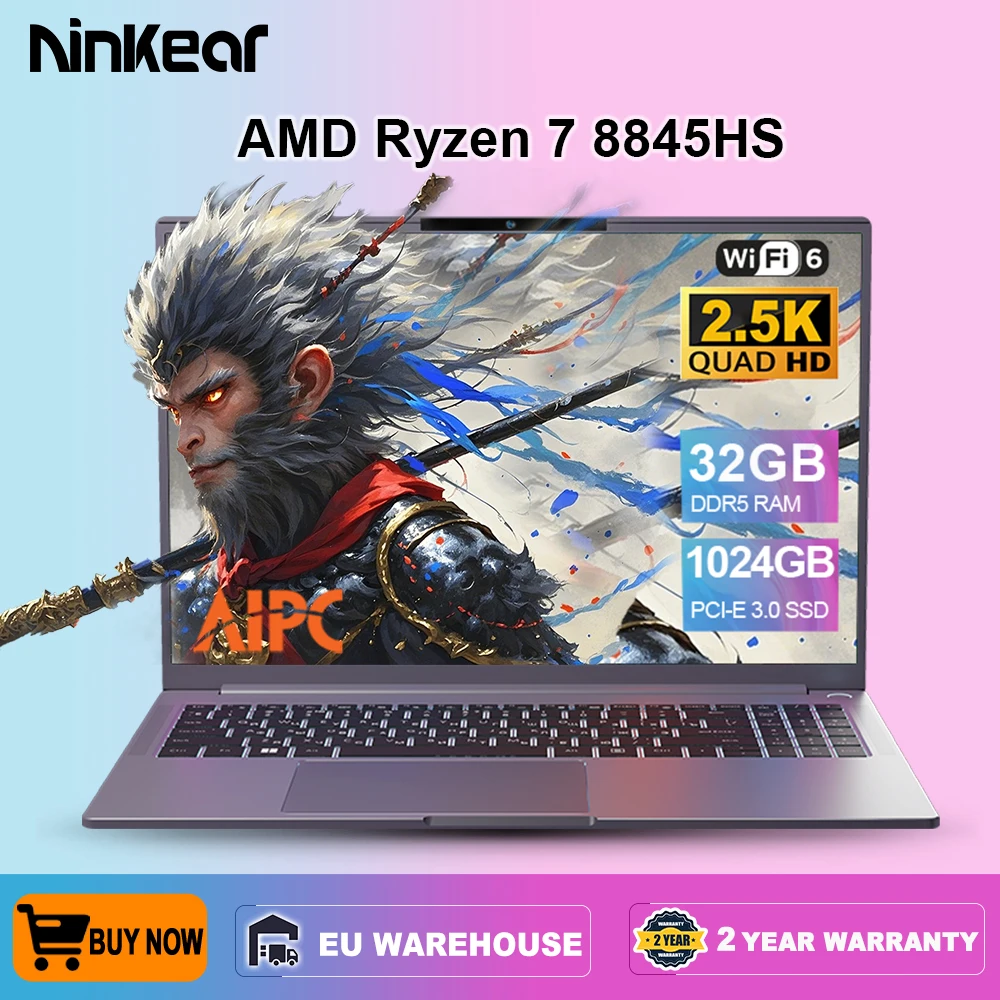 Ninkear Gaming Laptop 16 Inch A16 PRO  AMD Ryzen™ 7 8845HS 32GB DDR5+1TB SSD 5.10GHz 2.5K IPS 120Hz WiFi 6 Backlit Keyboard AIPC