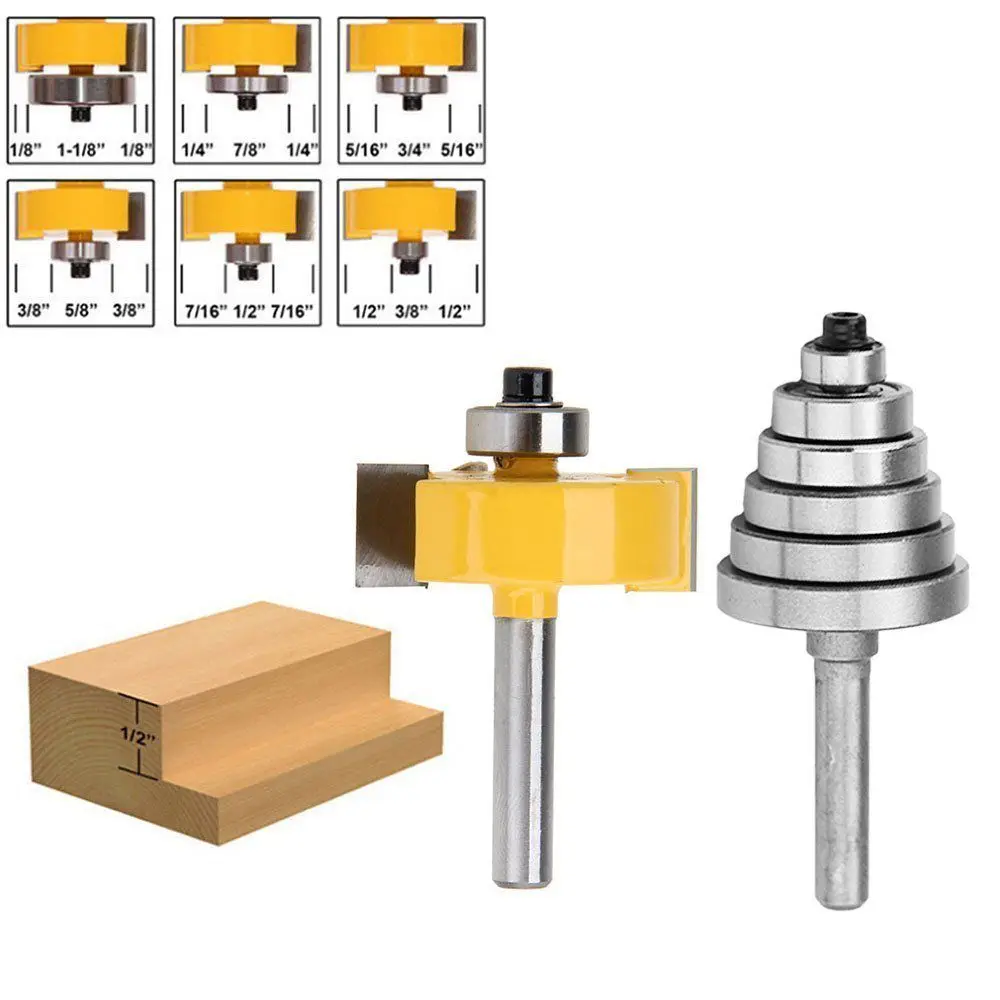 1/4 Inch Shank Rabbeting Router Bit with 6 Bearings Set for Multiple Depths 1/8 inch, 1/4 inch, 5/16 inch, 3/8 inch, 7/16 inch,