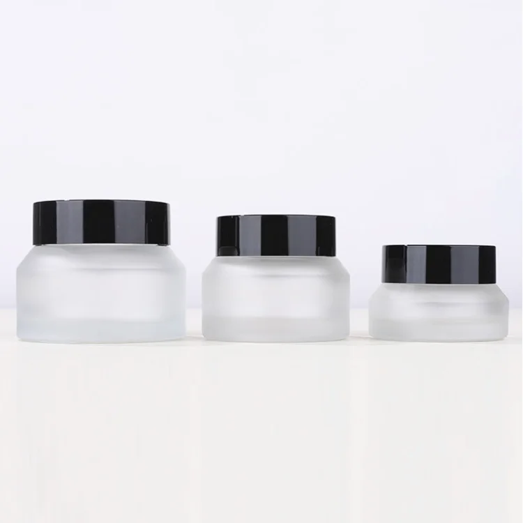 Bulk 15g 30g 50g Frosted Black Amber Green Cosmetic Packaging Facial Care Slanted Shoulder Empty Glass Cream Jars with Black Lid