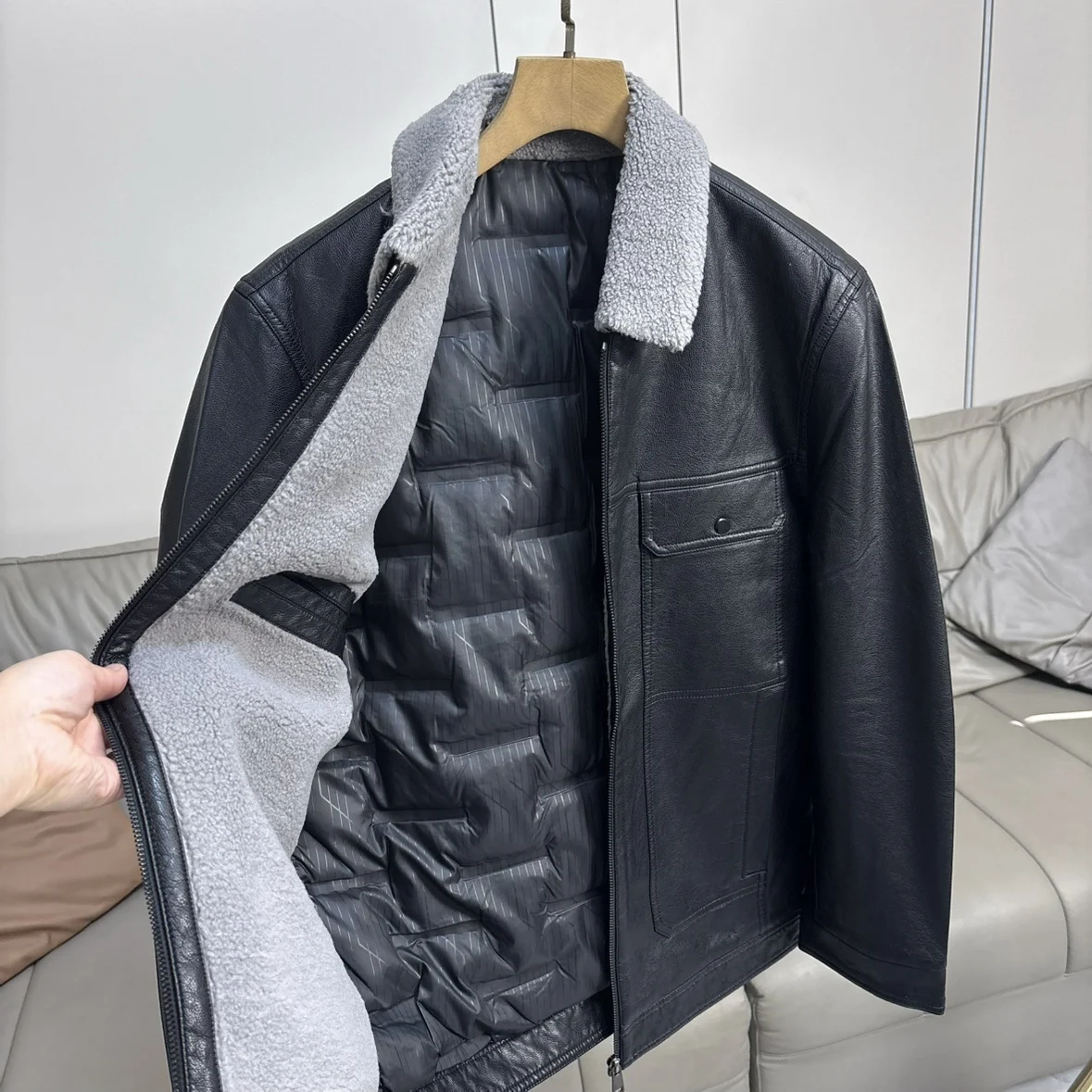 

Теплая мужская зимняя куртка из искусственной кожи с флисовой подкладкой, повседневная, приталенная, с длинными рукавами, антибактериальная, утолщенная