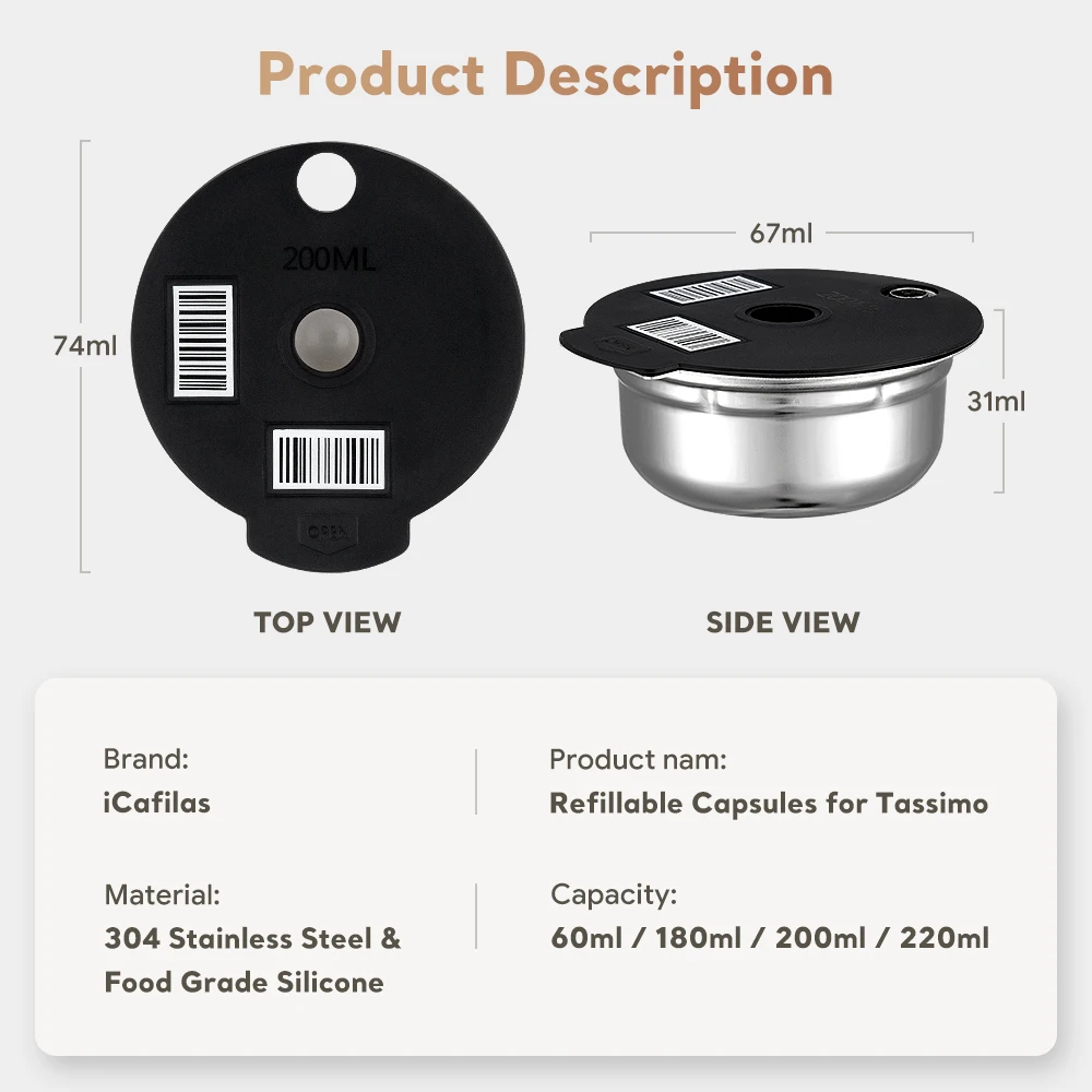 Cápsulas de café reutilizables para máquina BOSCH Tassimo, filtro rellenable de acero inoxidable, regalo de cumpleaños, 60ML / 180ML