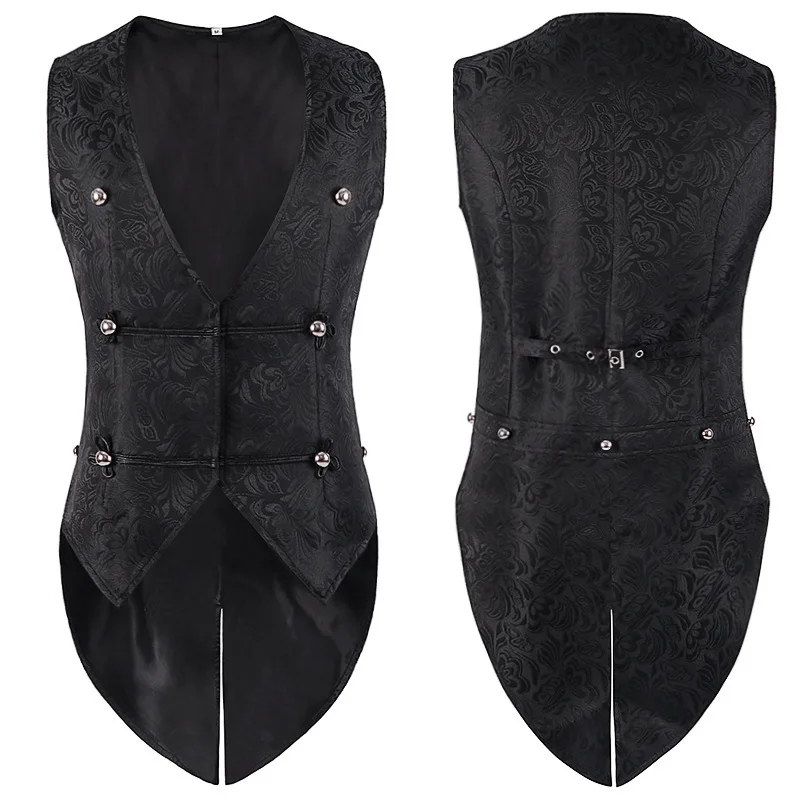 Men's Renaissance Cosplay Medieval Pirate Waistcoat Vest Vintage Vicotiran Steampunk Jacquard Swallowtail Top Noble Costume New