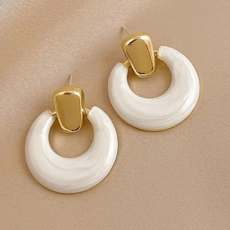 Exaggerated Exquisite Geometry Dripping Oil Earrings Trend Temperamental Big Circle Eardrop Euro-American Style Jewelry Gift