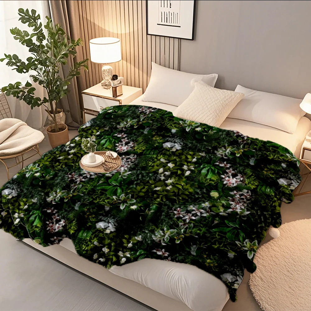 

Scandinavian Transitional Seasons Flannel Blanket Mixed Floral Botanical Pattern Double-sided Throw Bedsheet Ultra-soft Touch