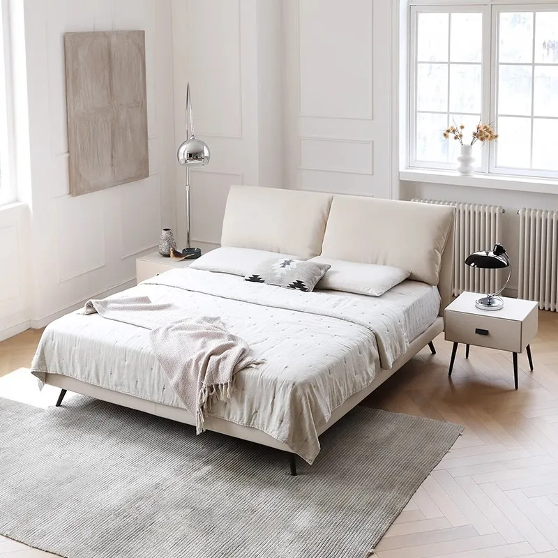 Cream wind baby elephant ear bed designer minimalist soft bed modern simple high foot flush edge master bedroom double leathe