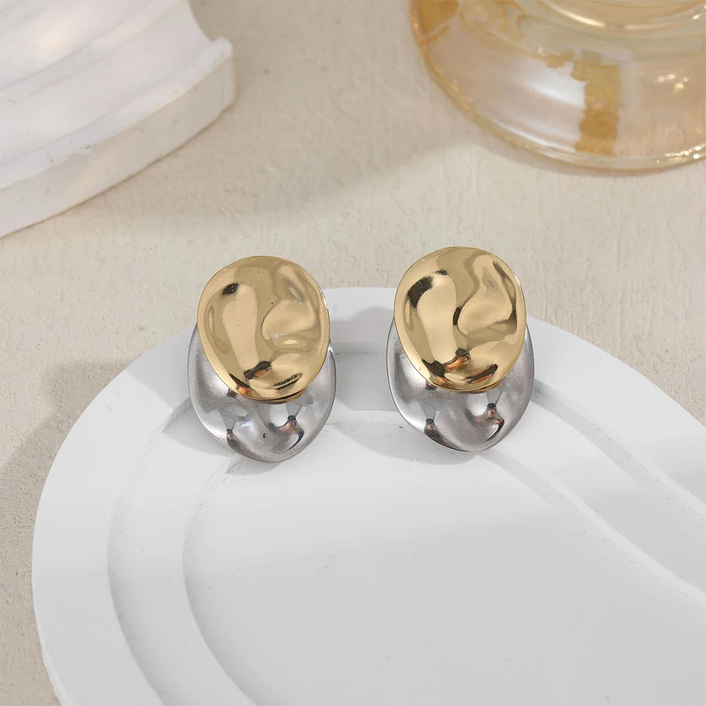 

Fashion Stainless Steel Earrings For Women Double Layered Gold Silver Color Minimalist Style Irregular High-End Texture Jewelry