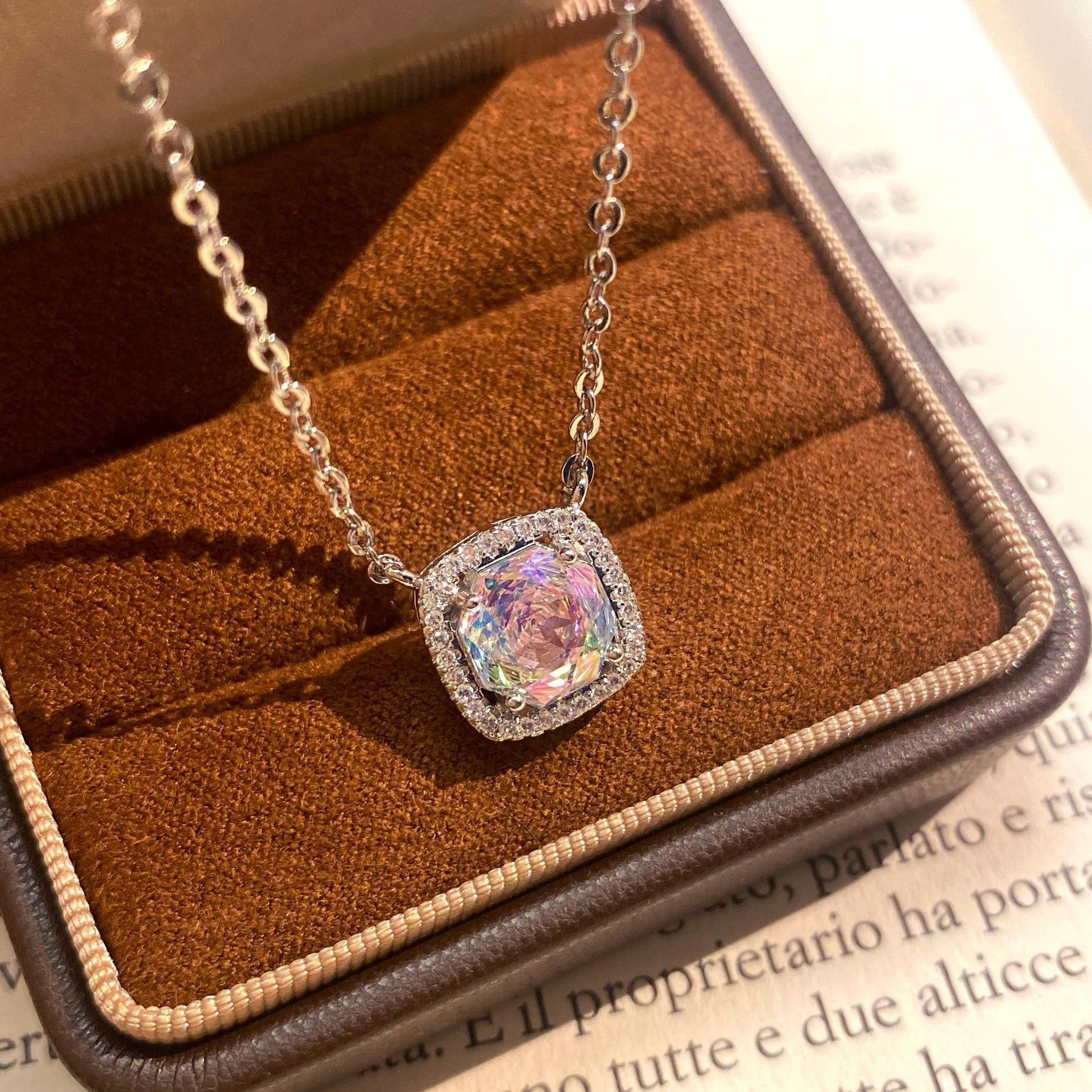 925 Sterling Silber Achteckiger Millennium Rose Cut Paraiba Hochkarätiger Diamant Princess Square Halskette Damen Schlüsselbeinkette – Detail 1