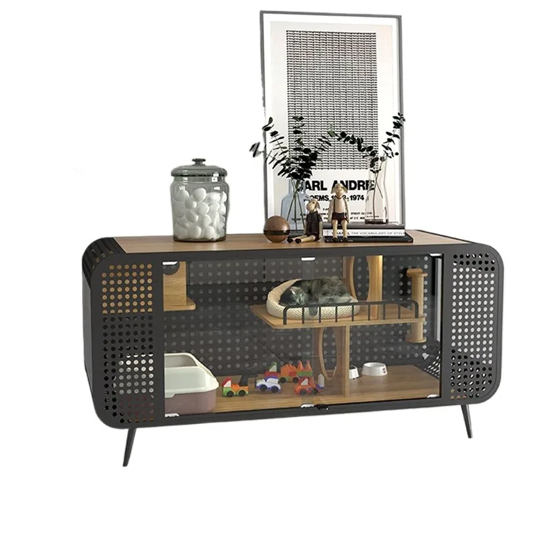 Steel structure large space cat cage living room TV cabinet, indoor cat house storage wooden