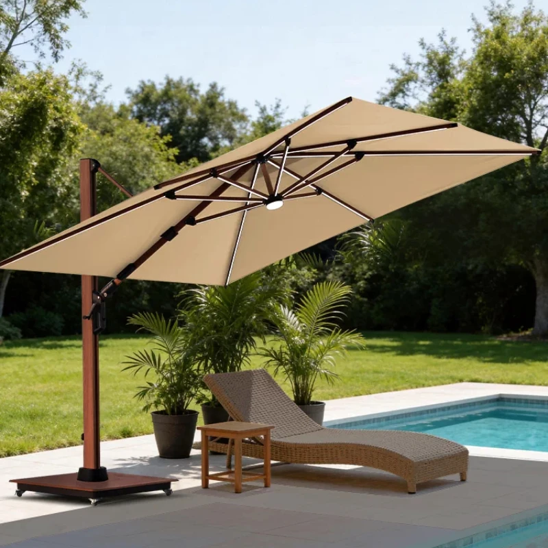 Outdoor Parasol Side Square Solar LED Light Garden Terrace Sunscreen Large Umbrella