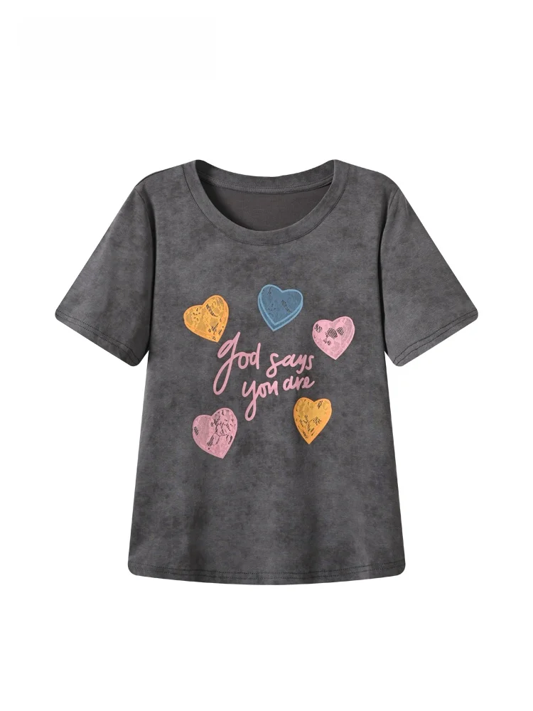 

plus Size Short Sleeve T-Shirt Women Summer New Style Casual Fashion Print Anti-Aging Casual Shoulder Top for Plump Sister