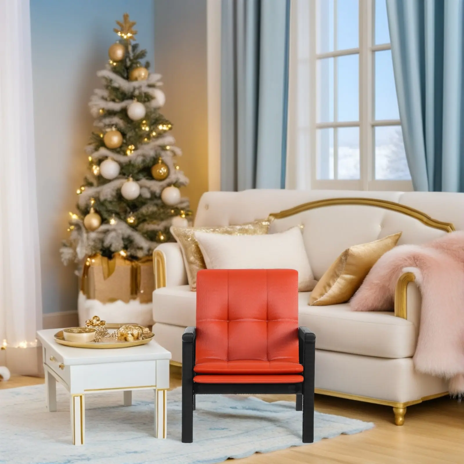 

1:12 Scale Vintage Miniature Sofa Chair for Dollhouse Living Room Elegant Decorative Mini Furniture Accessory