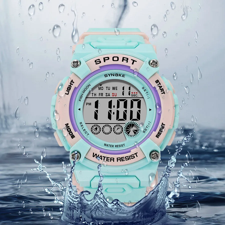 SYNOKE-reloj electrónico para estudiantes, cronógrafo deportivo resistente al agua hasta 50M, con personalidad, alarma luminosa, pantalla de semana,