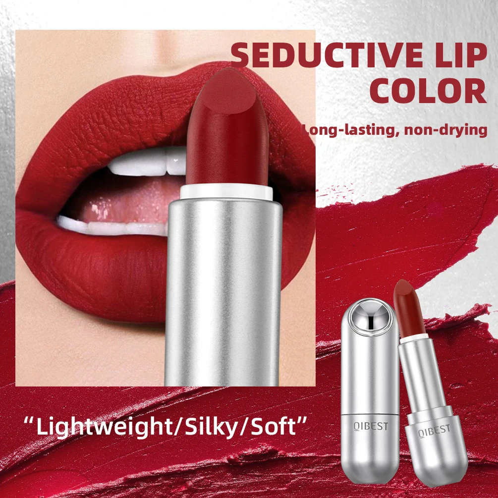 QIBEST Matte Lipstick Waterproof Long Lasting Non-stick Cup Lip Stick Not Fading Sexy Red Orange Velvet Lipstick Makeup Cosmetic