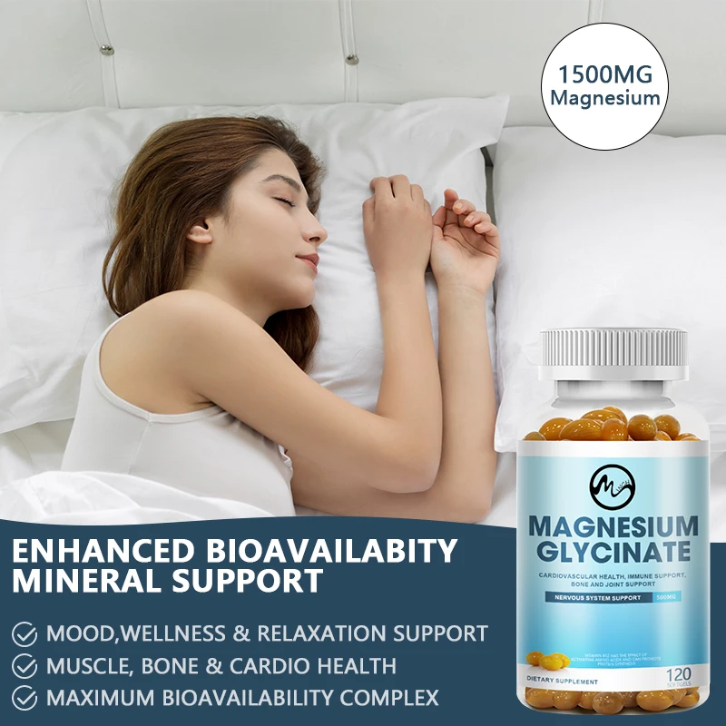 Mutsweet Magnesium Glycinate Capsules 500mg High Absorption Bone Support Health Care Mineral Supplement Promotes Muscle Softgel