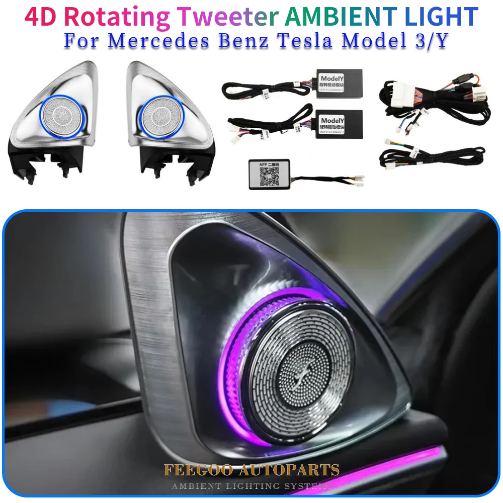 Hot Selling 4D Rotating Tweeter with 64 Colors Ambient Light for Tesla Model 3 2020-2024 Front Door