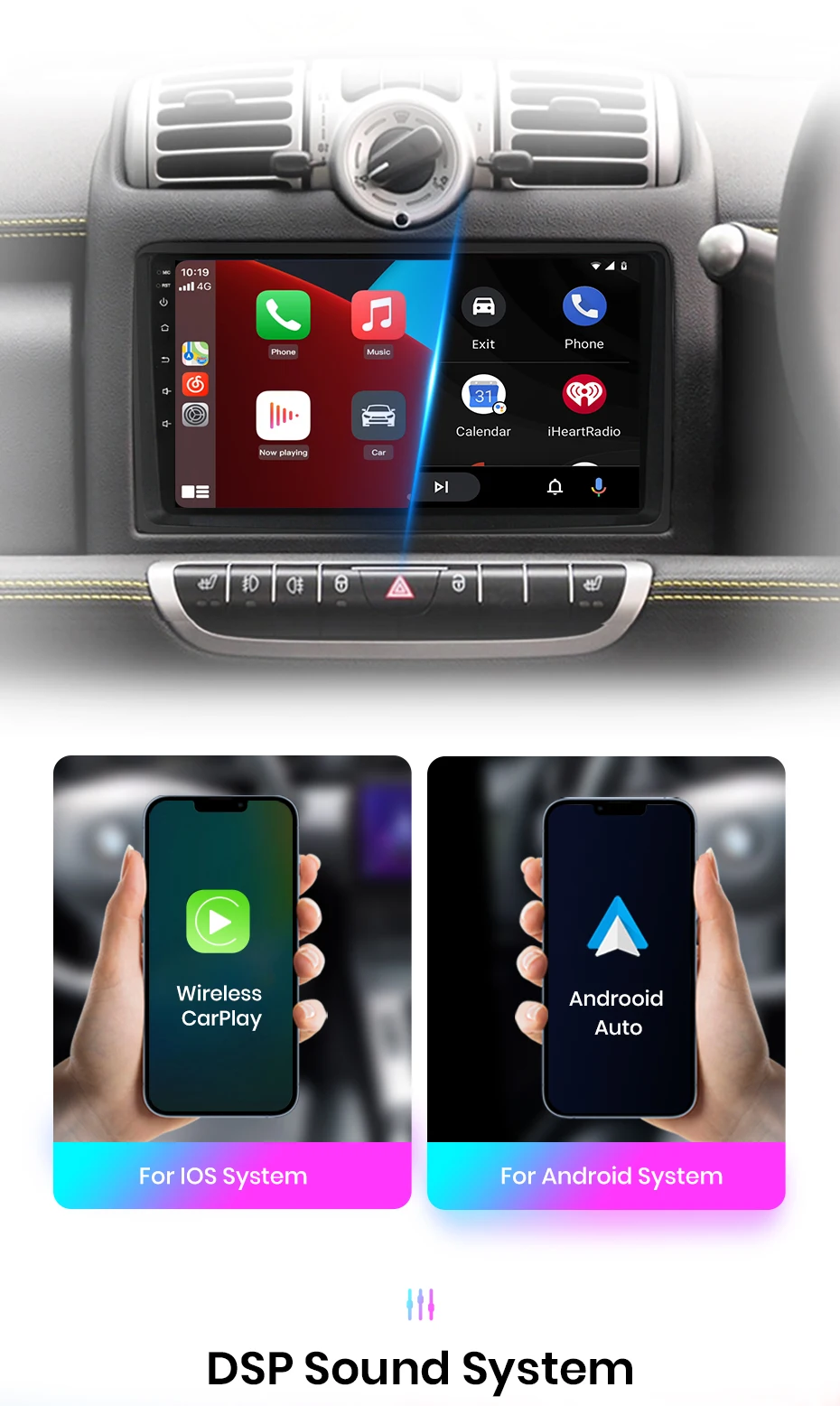 Junsun Carplay Android Auto Autoradio für Smart Fortwo 451 2005 - 2010 Intelligentes System Stereo Multimedia Autoradio ﻿ – Detail 10