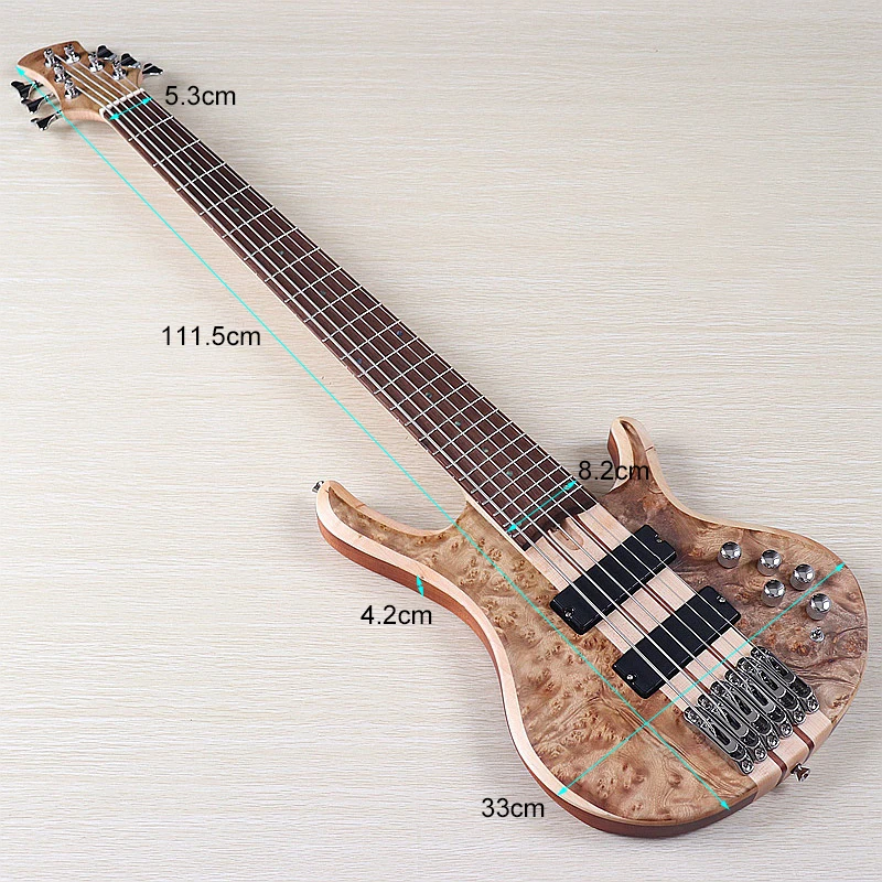 Aktive E-Bass-Gitarre Tree Burl Top Neck Through 43 Zoll 6 String 7 String Matte Hochwertiger Bass