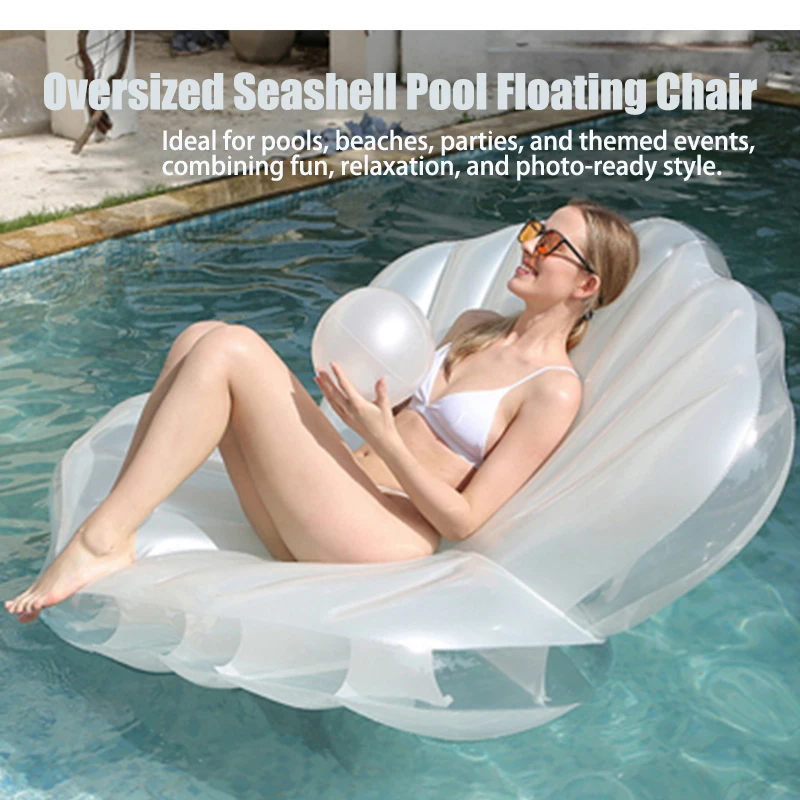 

Oversized Inflatable Seashell Pool Float Clear PVC Adult Water Raft for Summer Swimming Beach Use Themed Photoshoots