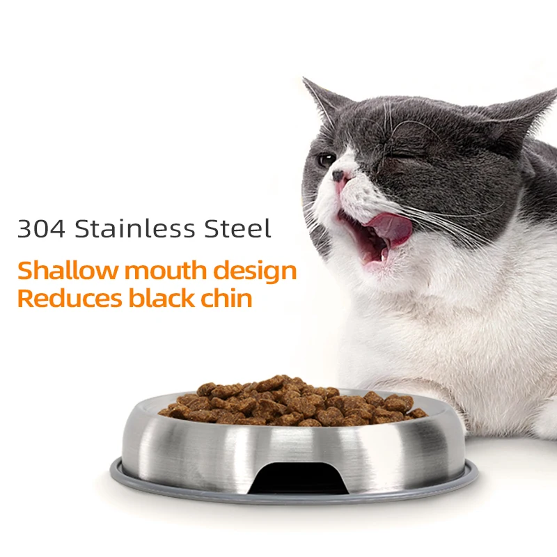 304 Stainless Steel Cat Dog Pet Bowl Non Slip Durable Anti Overthrow Shallow Mouth Design Not Black Chin Grain Basin