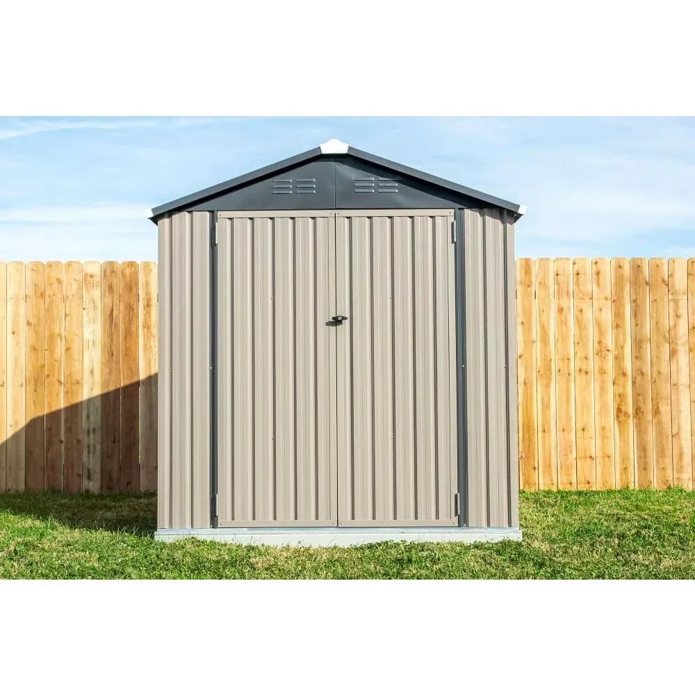 Metal Outdoor Galvanized Steel Storage Shed with Lockable Doors for Backyard or Patio Storage of Bikes, Grills(6x4)