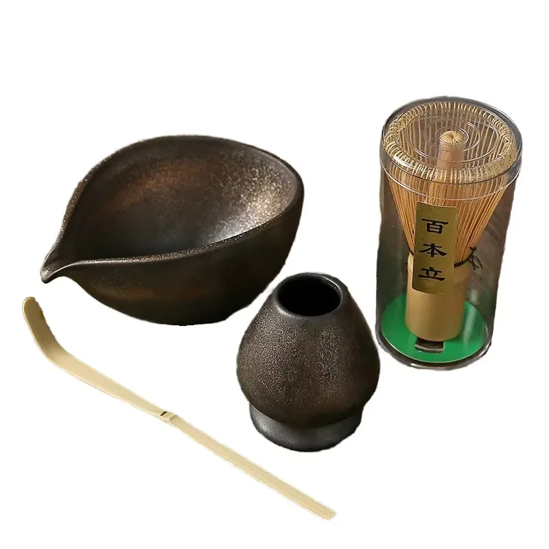 Matcha Tea Set Coarse Pottery Matcha Bowl Bamboo Tea Brush for Tea Ceremony