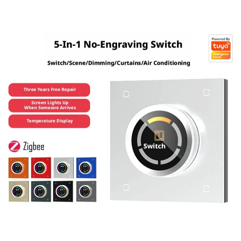 Tuya Zigbee Switch/Scenario/Dimming/Curtains/Air Conditioning 5-In-1 Equipped With Human Proximity Sensing Humidity Display