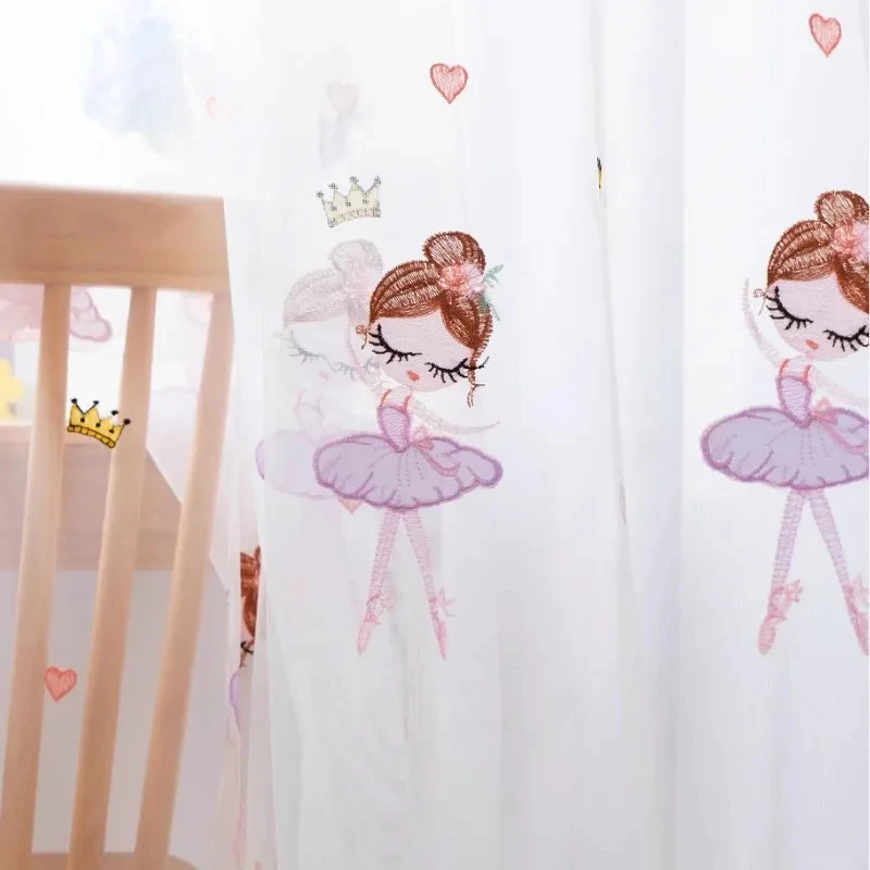 

Cartoon Ballet Girl Embroidered Curtains Children Bedroom Sheer Tulle Curtains For Living Room Kitchen Window Kids Tulle Drapes