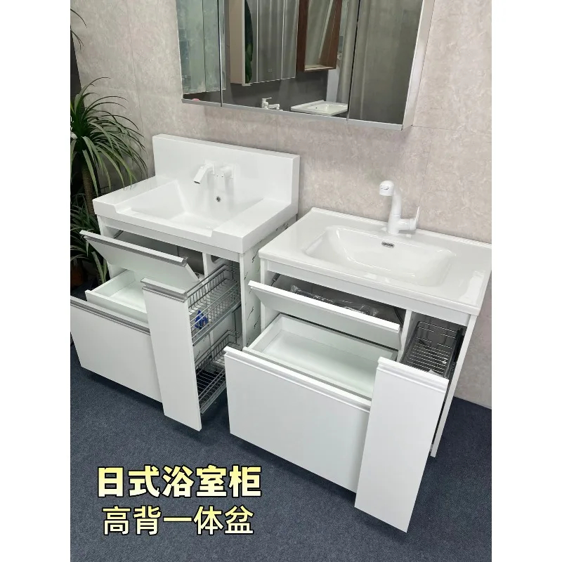 

Japanese high back basin bathroom cabinet combination artificial stone integrated basin bathroom side storage pull-out basket ce