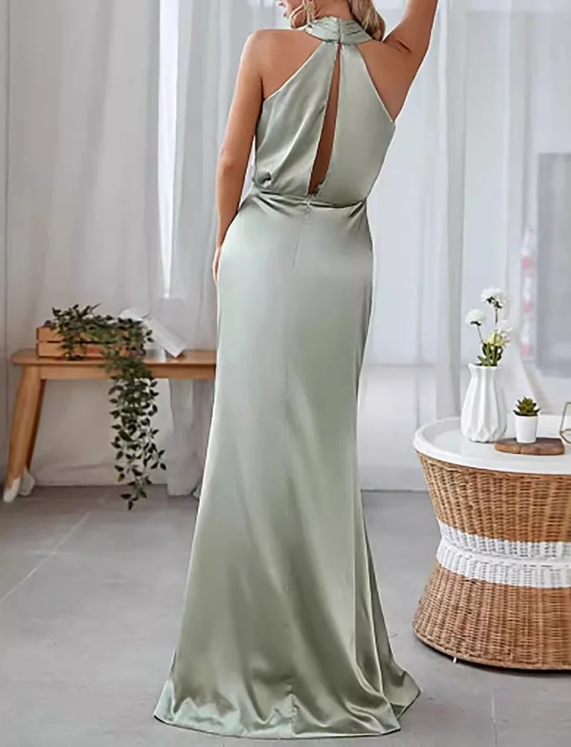 Women's Sleeveless Halter Neck Mermaid Maxi Dress Floor Length Prom Evening Gown Bridesmaids New Style