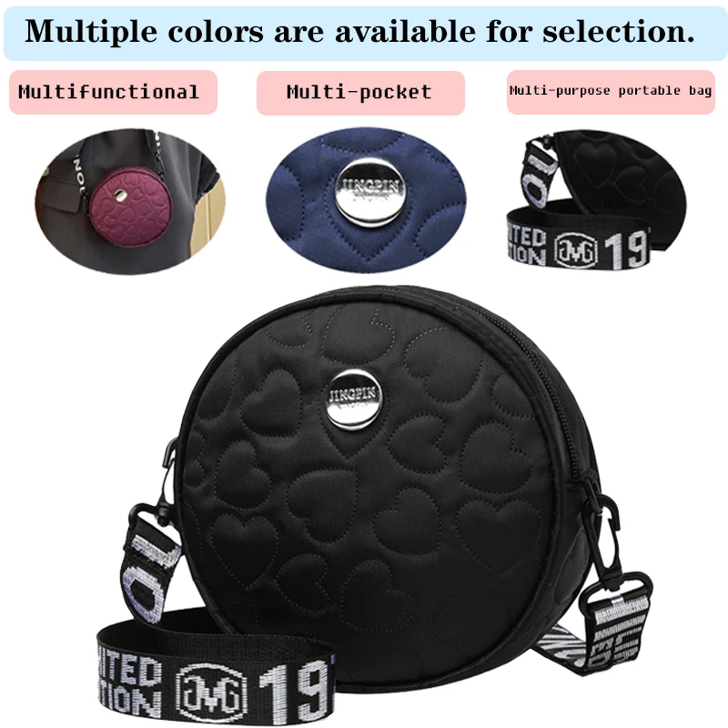 

Charming Heart-quilted Round Crossbody Bag for Daily Outings Stylish Multi-color Lightweight Versatile Casual Fashion Bag