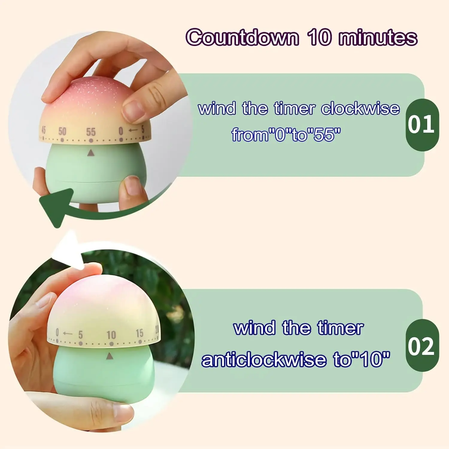 Mechanical Kitchen Timer, Cute Mushroom Timer for Kids, 60 Minutes Manual Countdown Timer for Classroom, Home, Study and kitchen
