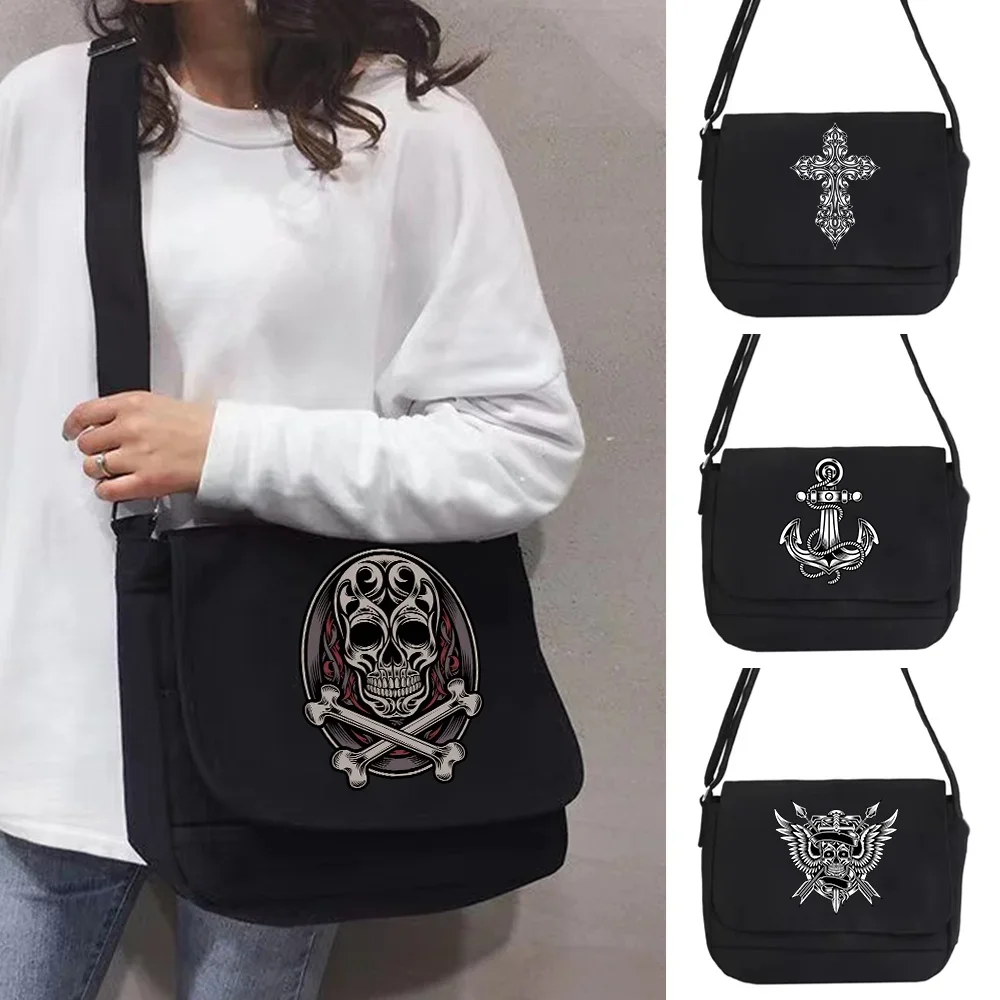 2023 New Shoulder Crossbody Bag Women Bags Student Style Casual Version Wild Messenger Case Canvas Packet Skull Print Organizer