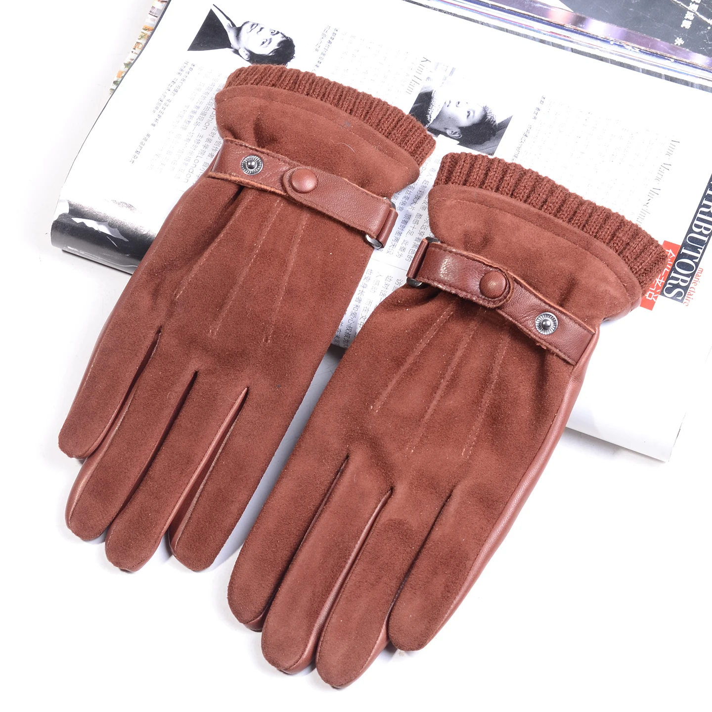 Women's Ladies Real Suede Leather Warm Winter  Elegant Fashion Goat Skin Touch Screen Casual Riding Short Gloves