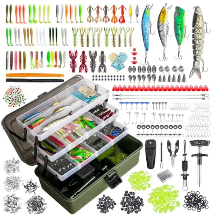 

4 Layers Fishing Tackle Box 605Pcs Fishing Gear Kit with Lures Small Tool Kit Containing Gripper Hook Remover Plier Accessories