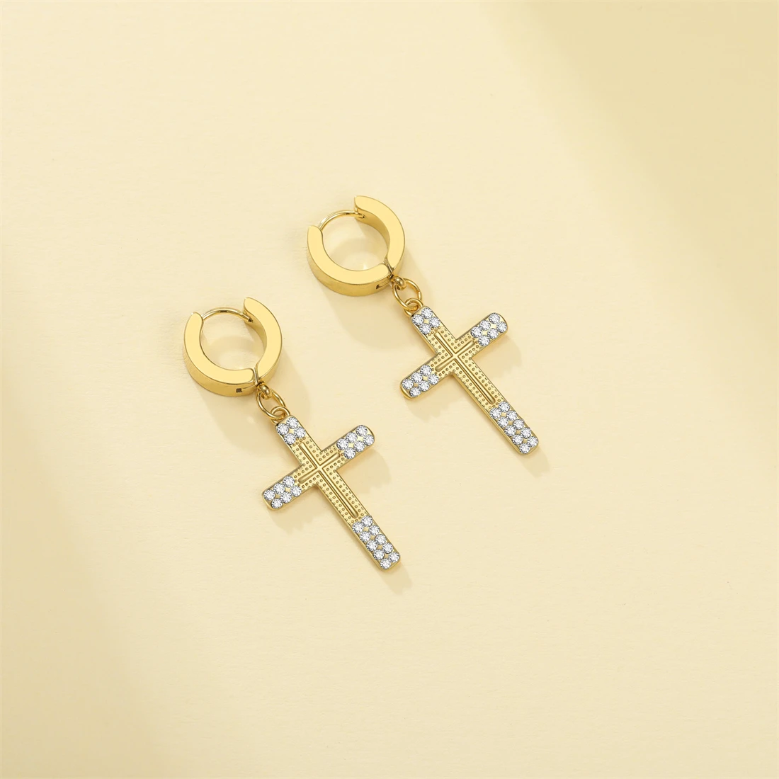 Eueavan Christliche Kreuz-Ohrhänger aus Edelstahl, Klassische Strass-Religionsohrringe für Frauen, Amulett-Schmuckgeschenk – Detail 14