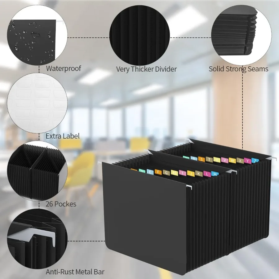 Plastic Uitbreidende Hangende Bestandsmappen Letter Size26 Expble Potten Gekleurde Alfabetische AZ Tabs Innovatieve Accordeon Hangende Vouw